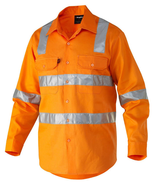 King Gee  Long Sleeve Safety Drill Shirt - 100% Cotton Drill- 190gsm (K54055)