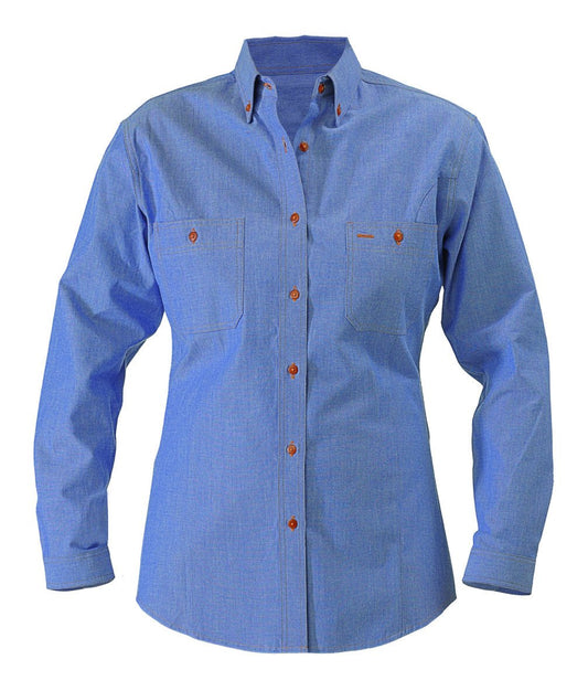 Bisley Ladies Chambray Shirt - Long Sleeve-(B76407L)