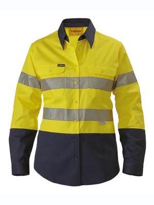 Bisley 2 Tone Ladies Hi Vis Drill Shirt 3m Reflective Tape - Long Sleeve-(BLT6456)