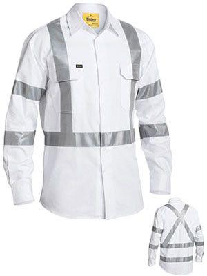 Bisley 3m Taped White Drill Shirt-(BS6807T)
