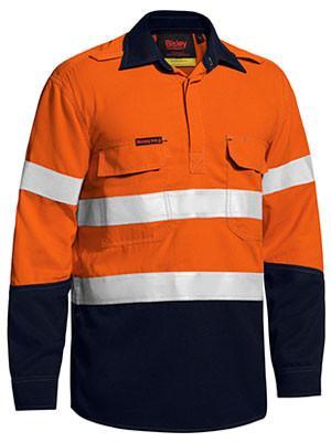 Bisley Tencate Tecasafe® Plus Taped Two Tone Hi Vis Closed Front Vented Shirt - Long Sleeve-(BSC8075T)