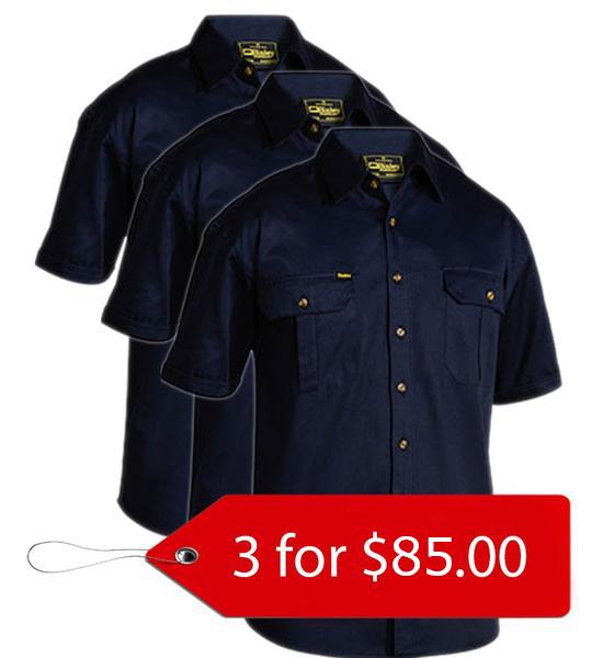 Bisley Original Cotton Drill Shirt - Short Sleeve-3 Pack-(BS1433-1)