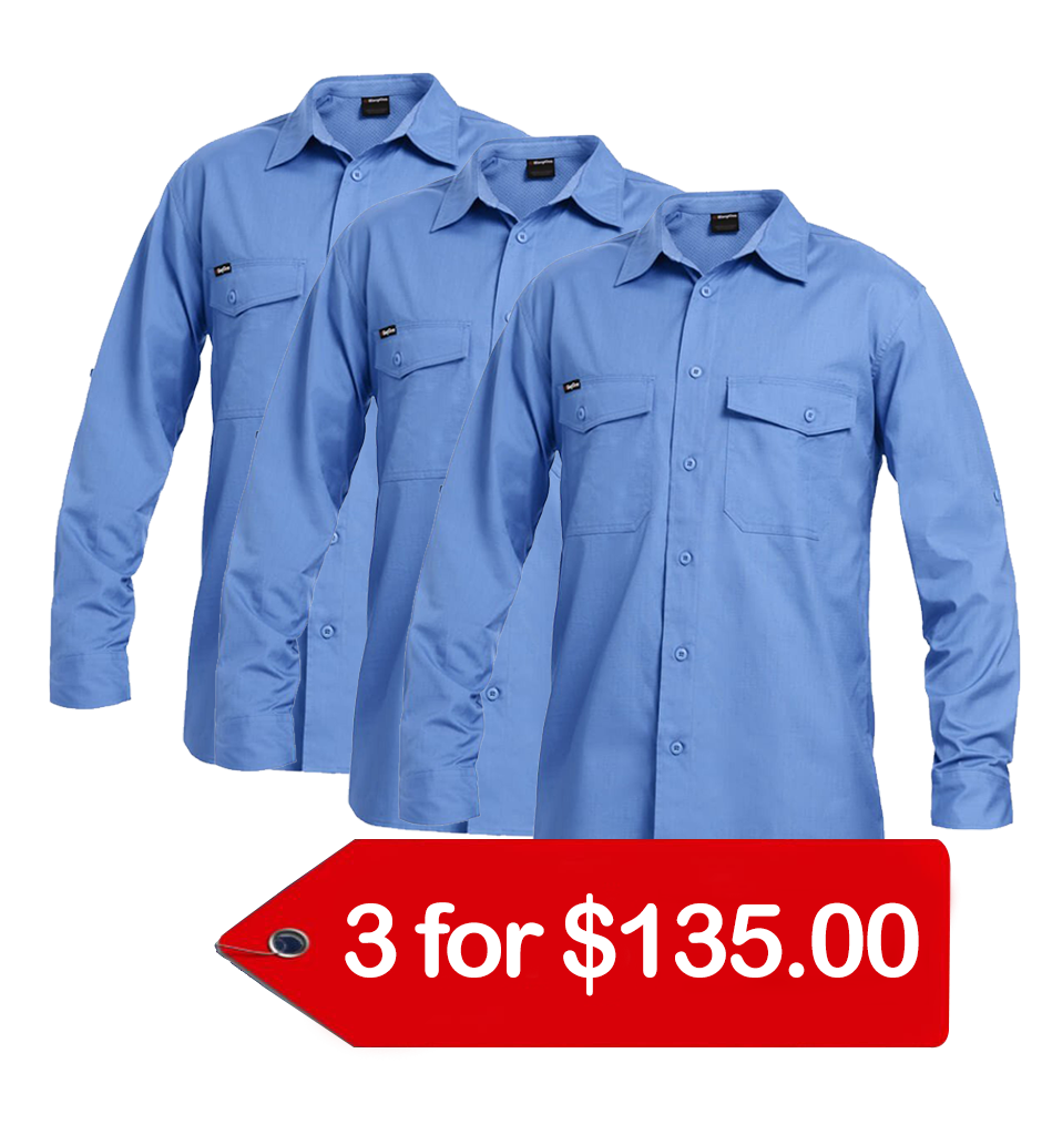 KingGee Workcool 2 Shirt L/S - Cotton Ripstop (K14820-1)-3 Pack