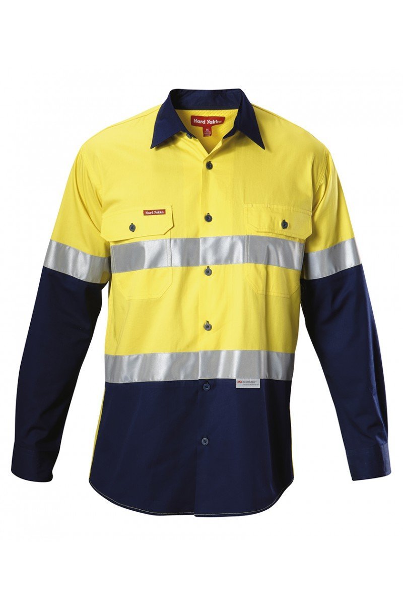 Hard Yakka Koolgear Hi-visibility Two Tone Cotton Twill Ventilated Shirt With 3m Tape Long Sleeve (Y07978)