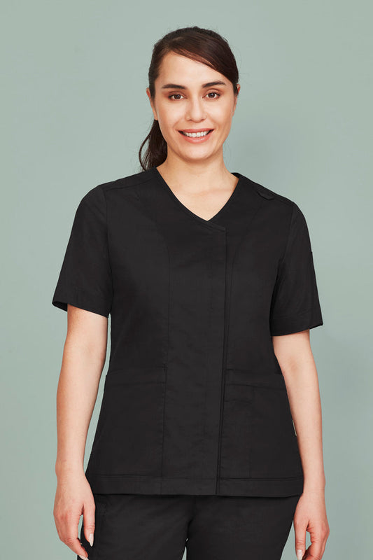 Biz Care Parks Womens Zip Front Crossover Scrub Top (CST240LS)