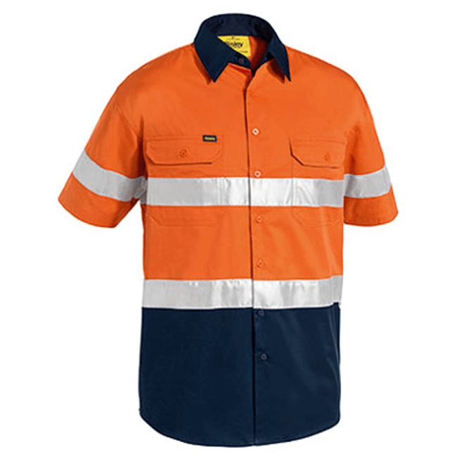 Bisley 3M Taped Two Tone Hi Vis Cool Lightweight Shirt - Short Sleeve-(BS1896)