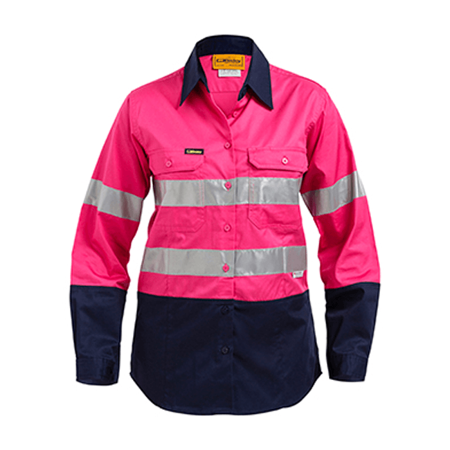 Bisley 2 Tone Hi Vis Cool Lightweight Gusset Cuff Shirt 3m Reflective Tape - Ladies Long Sleeve-(BL6896)