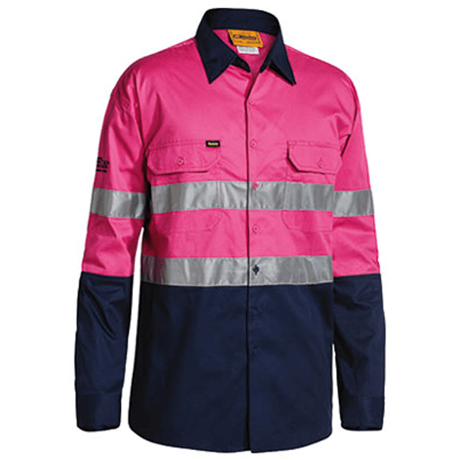 Bisley 2 Tone Hi Vis  Gusset Cuff Shirt 3M Reflective Tape-Long Sleeve-(BS6896)