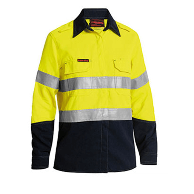 Bisley tencate Tecasafe Plus Women's Taped Two Tone FR Hi Vis Lightweight Vented Long Sleeve Shirt-(BL8098T)