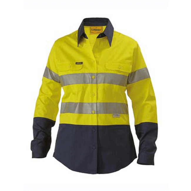 Bisley 2 Tone Hi Vis Cool Lightweight Gusset Cuff Shirt 3m Reflective Tape - Ladies Long Sleeve-(BL6896)