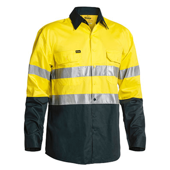 Bisley 2 Tone Hi Vis  Gusset Cuff Shirt 3M Reflective Tape-Long Sleeve-(BS6896)