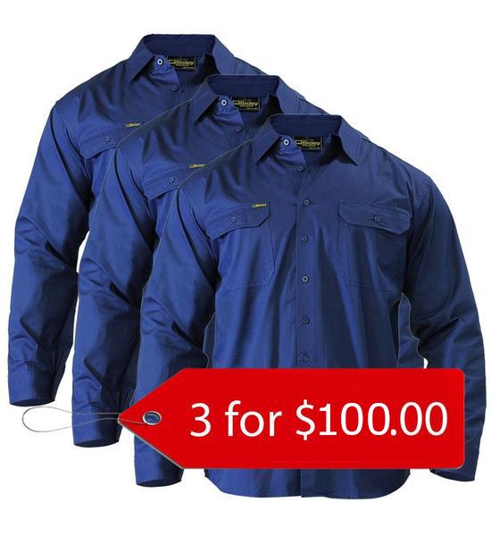 Bisley Cool Lightweight Drill Shirt - Long Sleeve-3 Packs-(BS6893-1)