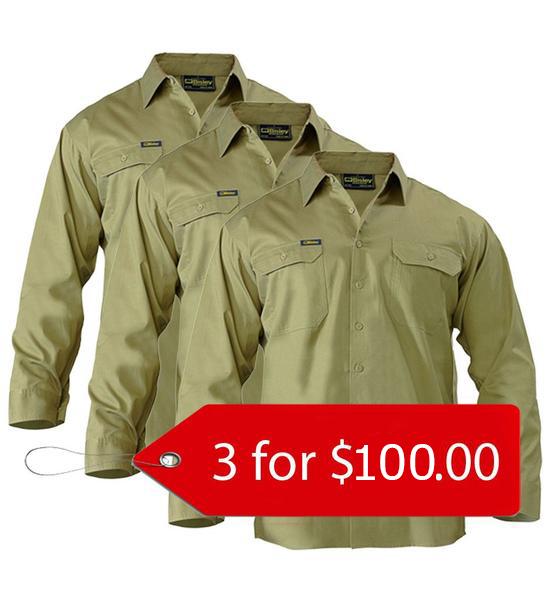 Bisley Cool Lightweight Drill Shirt - Long Sleeve-3 Packs-(BS6893-1)