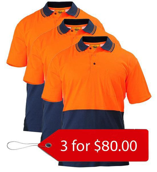 Bisley 2 Tone Hi Vis Polo Shirt - Short Sleeve-3 Pack-(BK1234-1)