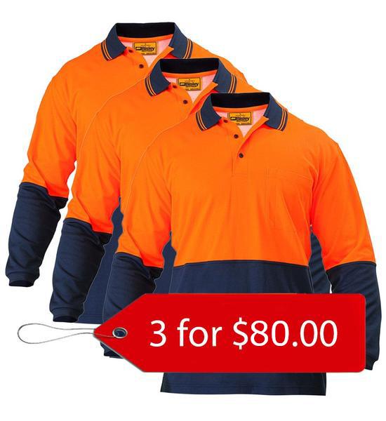 Bisley 2 Tone Hi Vis Polo Shirt - Long Sleeve-3 Packs-(BK6234-1)