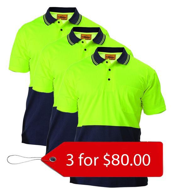 Bisley 2 Tone Hi Vis Polo Shirt - Short Sleeve-3 Pack-(BK1234-1)