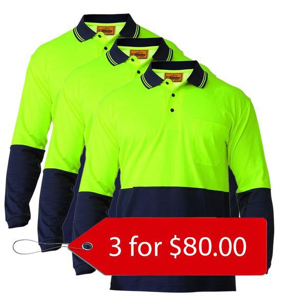 Bisley 2 Tone Hi Vis Polo Shirt - Long Sleeve-3 Packs-(BK6234-1)