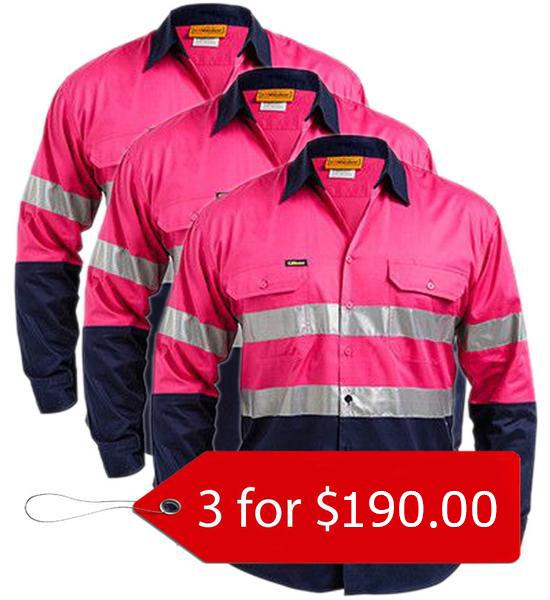 Bisley 2 Tone Hi Vis Gusset Cuff Shirt 3M Reflective Tape-3 Packs-(BS6896-1)