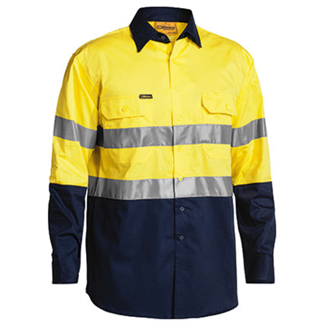 Bisley 2 Tone Hi Vis  Gusset Cuff Shirt 3M Reflective Tape-Long Sleeve-(BS6896)