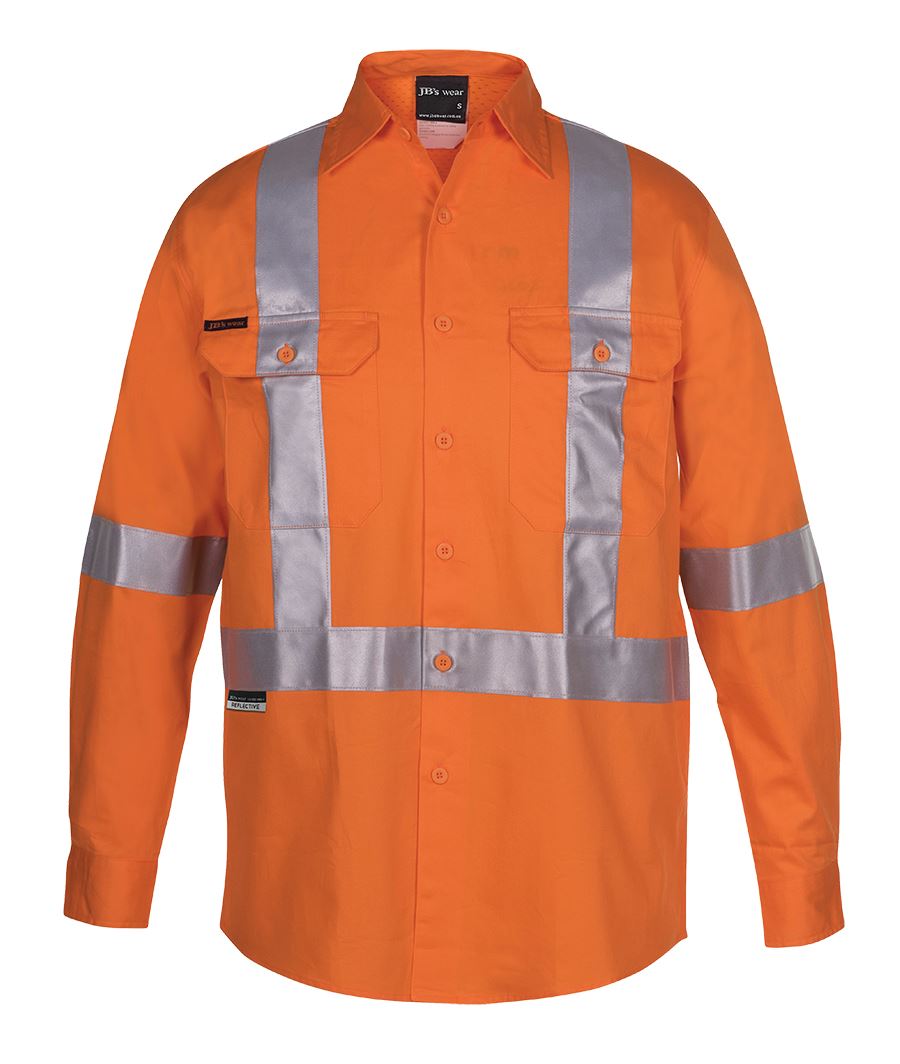 JB's Hi Vis (D+N) L/S 150G Cross Back Tape Shirt (6DCBL)