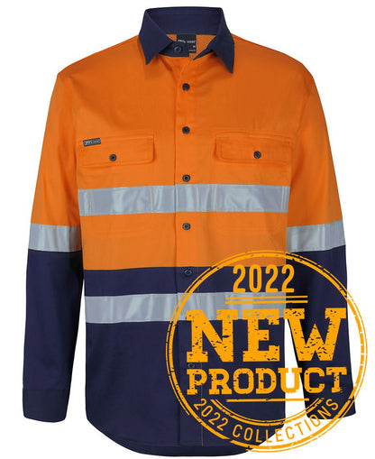 Jb's  Hi Vis (D+N) L/S Stretch Work Shirt With Tape