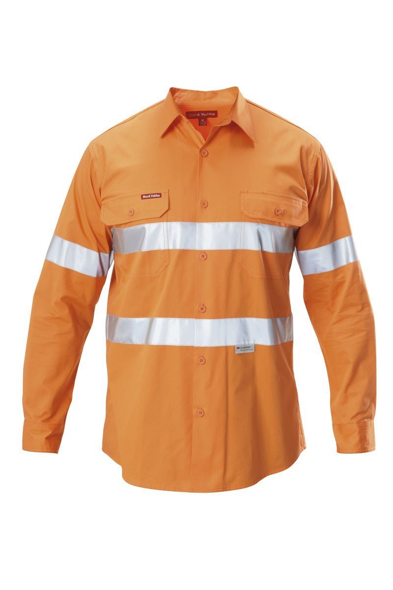 Hard Yakka  Koolgear Hi-visibility Cotton Twill Ventilated Shirt With 3m Tape Long Sleeve (Y07996)