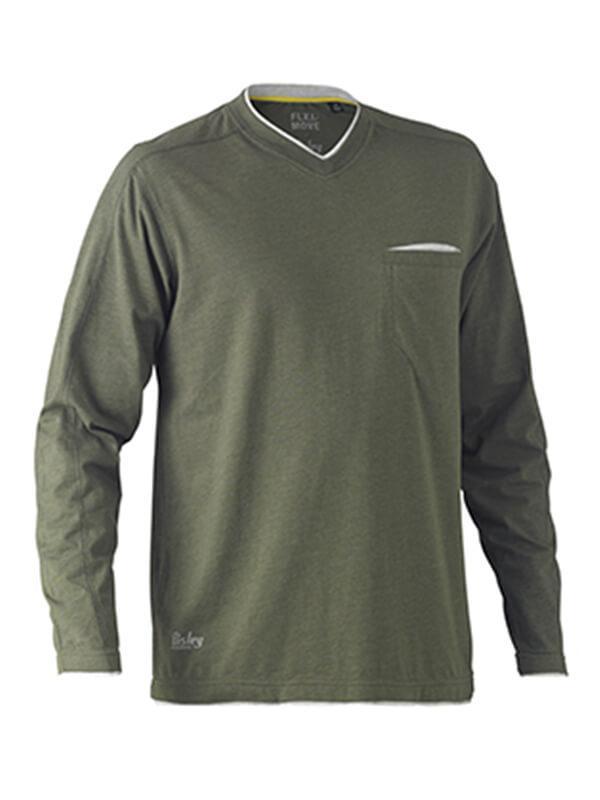 Bisley Flex & Move Cotton Rich V Neck Long Sleeve Tee (BK6933)