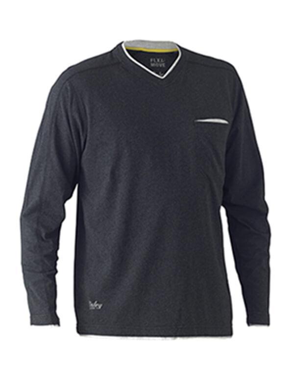 Bisley Flex & Move Cotton Rich V Neck Long Sleeve Tee (BK6933)