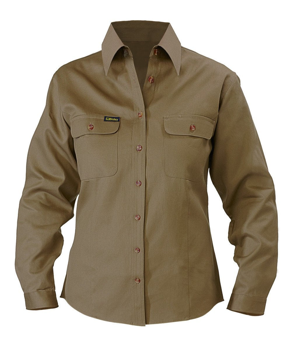 Bisley Ladies Drill Shirt - Long Sleeve-(BL6339)