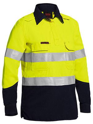 Bisley Tencate Tecasafe® Plus Womens Taped Two Tone Hi Vis Closed Front Vented Shirt-(BLC8075T)