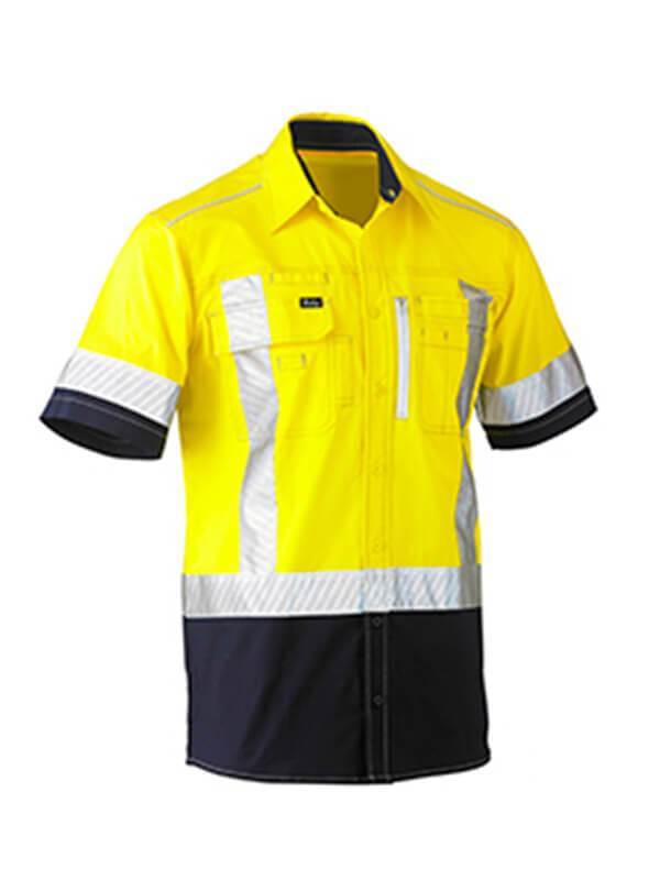 Bisley Flex & Move Two Tone Hi Vis Stretch Utility Shirt-Short Sleeve (BS1177XT)