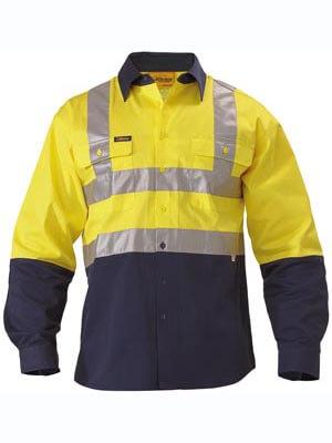 Bisley 2 Tone Hi Vis Drill Shirt 3M Reflective Tape - Long Sleeve-(BS6267T)