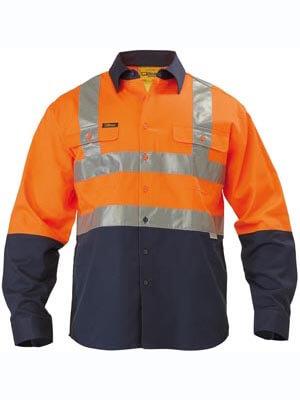 Bisley 2 Tone Hi Vis Drill Shirt 3M Reflective Tape - Long Sleeve-(BS6267T)