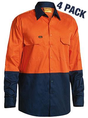 Bisley Hi Vis Cool Lightweight Ventilated Drill L/S Shirt -4 Pack -(BS68954P)