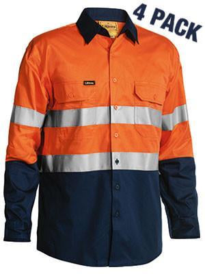 Bisley 2 Tone Hi Vis Gusset Cuff Shirt 3M Reflective-L/S 4 Pack-(BS68964P)