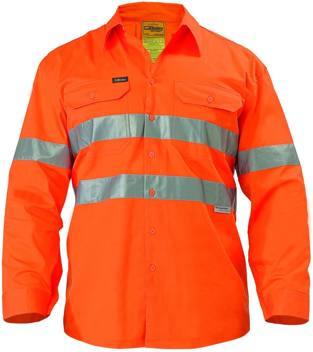Bisley Cool Lightweight Gusset Cuff Hi Vis Shirt 3M Reflective Tape - Long Sleeve-(BS6897)