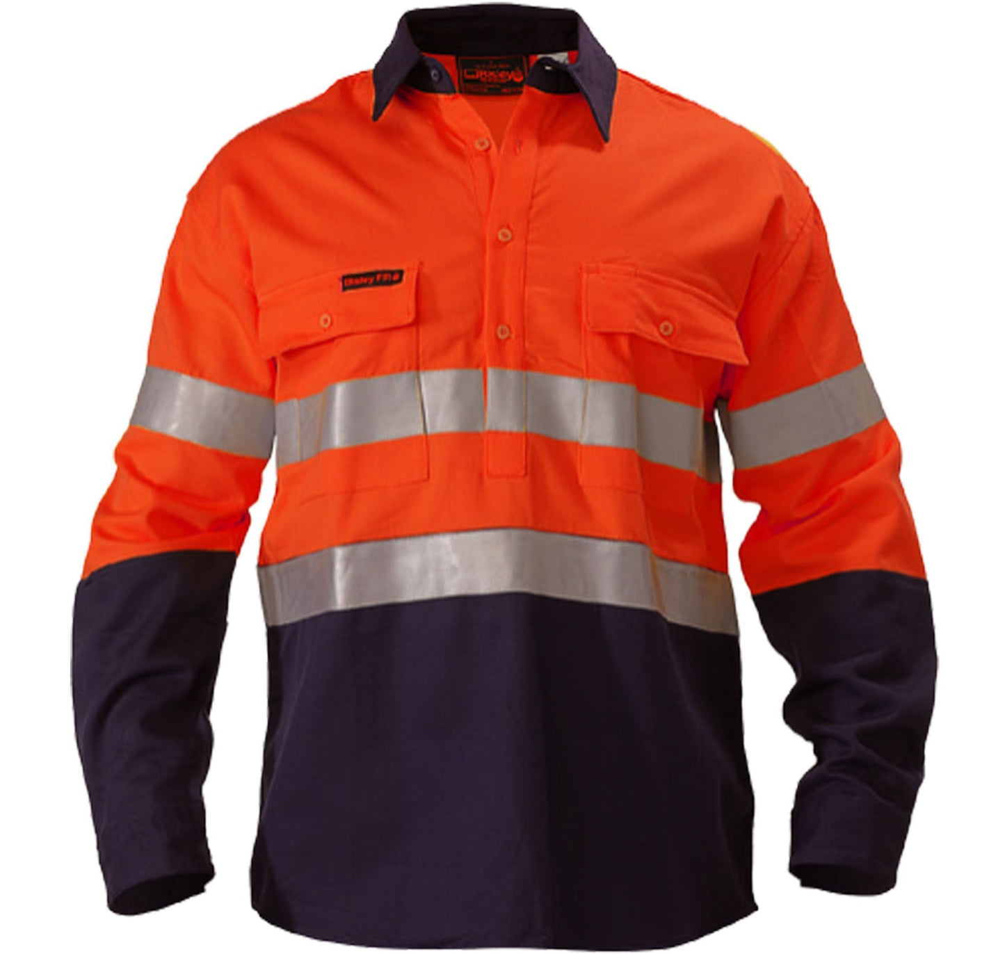 Bisley Indura® Ultra Soft® Fire Retardant 2 Tone Hi Vis Drill Shirt 3M FR Reflective Tape - Long Sleeve-(BS8002)