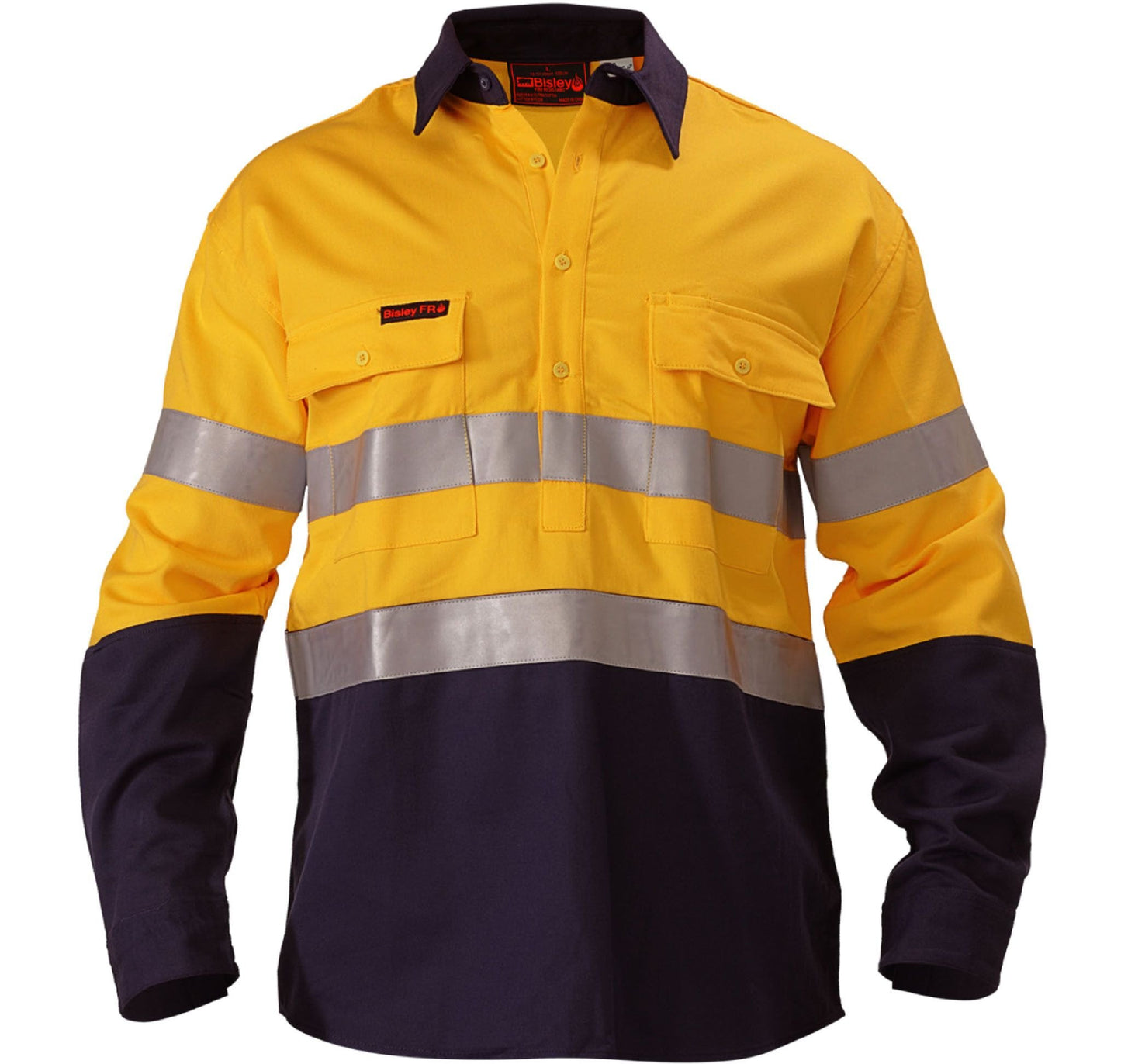 Bisley Indura® Ultra Soft® Fire Retardant 2 Tone Hi Vis Drill Shirt 3M FR Reflective Tape - Long Sleeve-(BS8002)