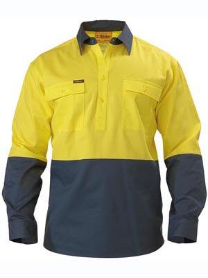 Bisley 2 Tone Closed Front Hi Vis Drill Shirt - Long Sleeve-(BSC6267)