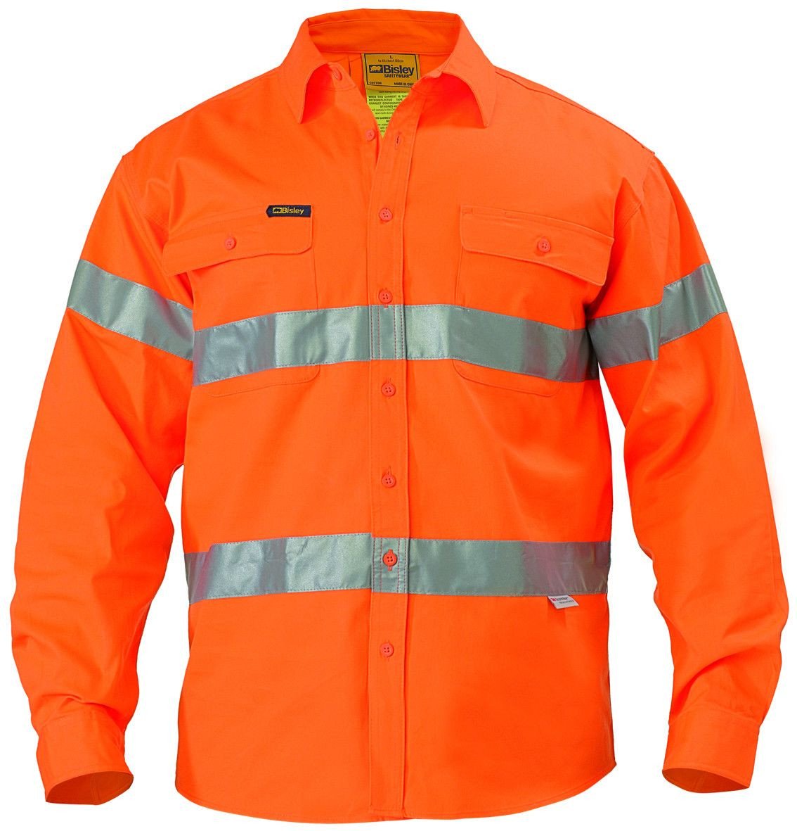 Bisley Hi Vis Drill L/S Shirt 3M Reflective Tape-(BT6482)