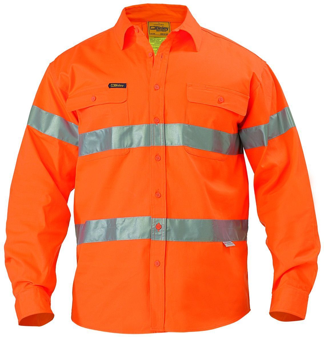 Bisley Hi Vis Drill L/S Shirt 3M Reflective Tape-(BT6482)