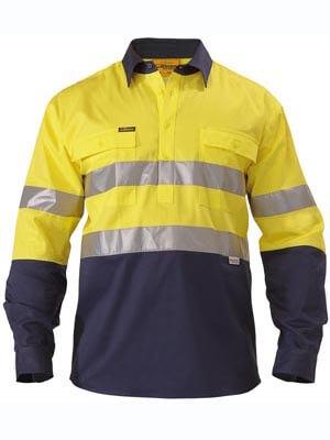 Bisley 2 Tone Closed Front Hi Vis Drill Shirt 3M Reflective Tape - Long Sleeve-(BTC6456)