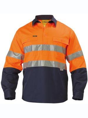 Bisley 2 Tone Closed Front Hi Vis Drill Shirt 3M Reflective Tape - Long Sleeve-(BTC6456)