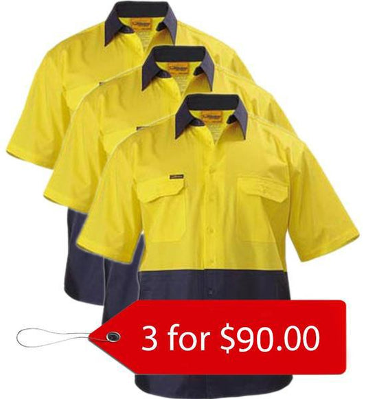 Bisley 2 Tone Cool Lightweight Drill Shirt - Short Sleeve-3 Pack-(BS1895-1)