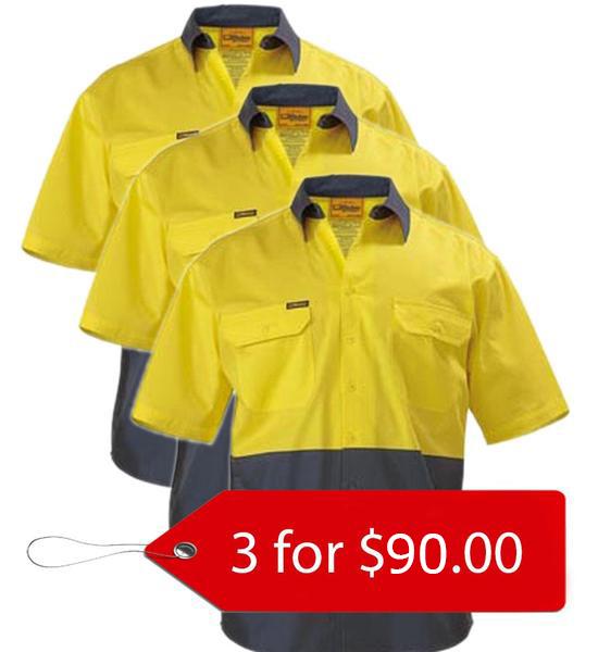 Bisley 2 Tone Cool Lightweight Drill Shirt - Short Sleeve-3 Pack-(BS1895-1)