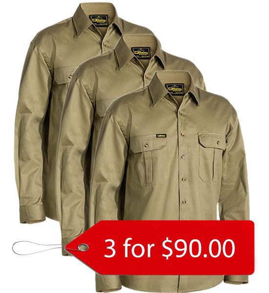 Bisley Original Cotton Drill Shirt - Long Sleeve- 3 Pack-(BS6433-1)