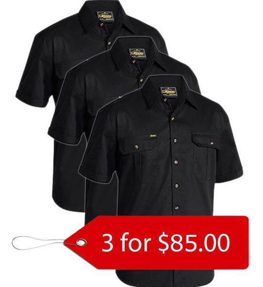 Bisley Original Cotton Drill Shirt - Short Sleeve-3 Pack-(BS1433-1)