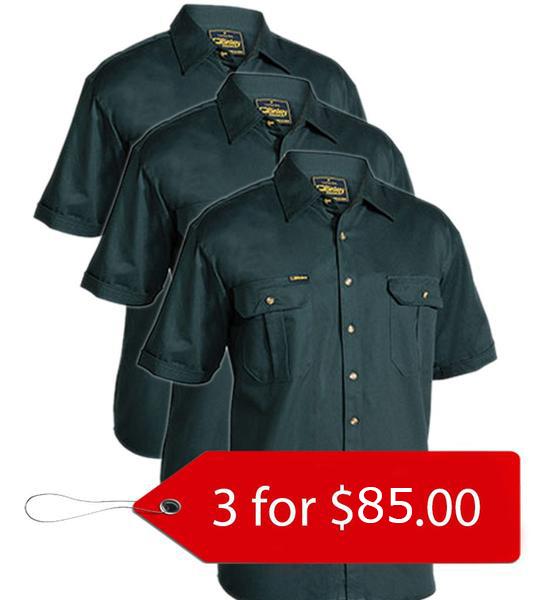 Bisley Original Cotton Drill Shirt - Short Sleeve-3 Pack-(BS1433-1)