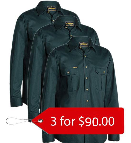 Bisley Original Cotton Drill Shirt - Long Sleeve- 3 Pack-(BS6433-1)