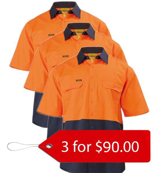 Bisley 2 Tone Cool Lightweight Drill Shirt - Short Sleeve-3 Pack-(BS1895-1)